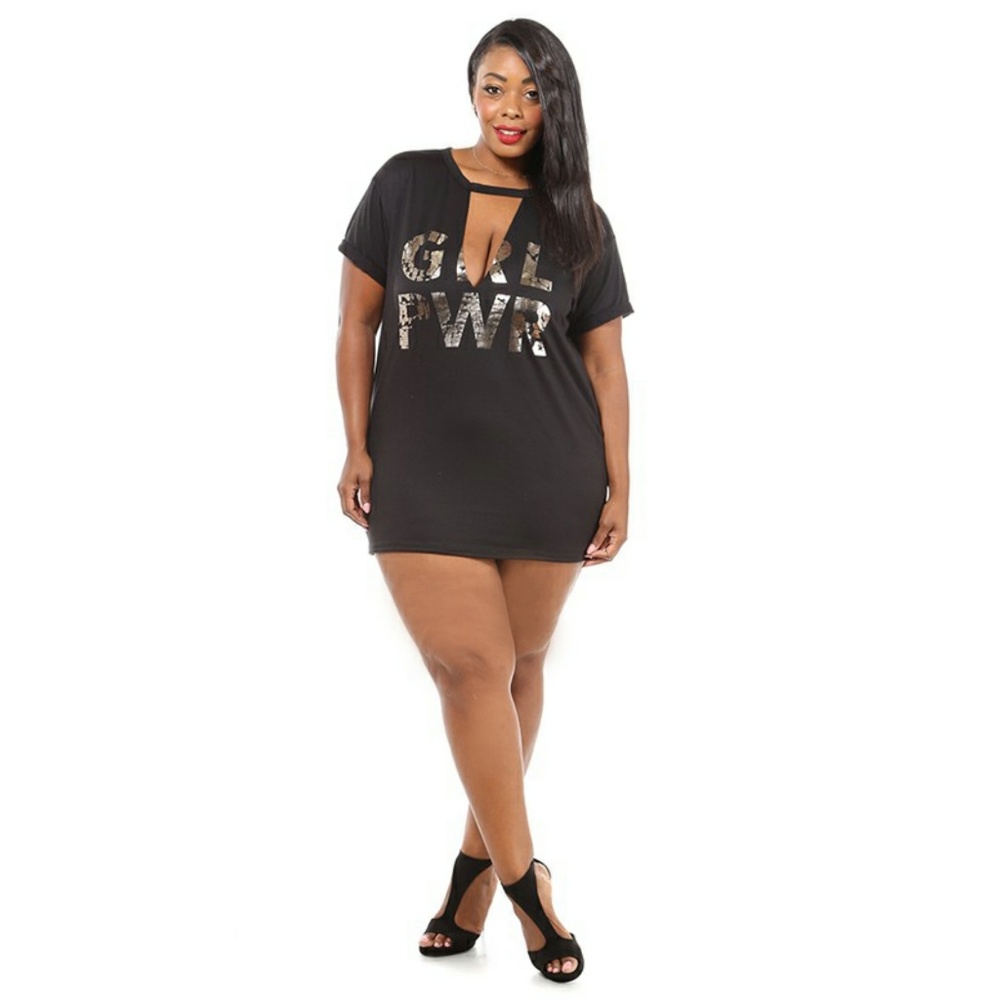 NEW PLUS SIZE BLACK TUNIC GIRL PWR TOP - Picture 7 of 8